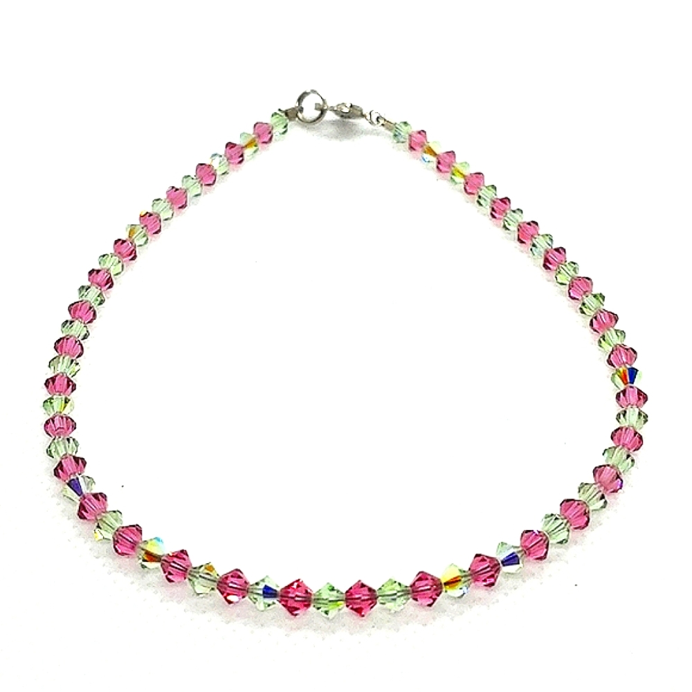 Ankle Bracelet Made of Swarovski Crystals Peridot / Light Rose Colors Size 10.5
